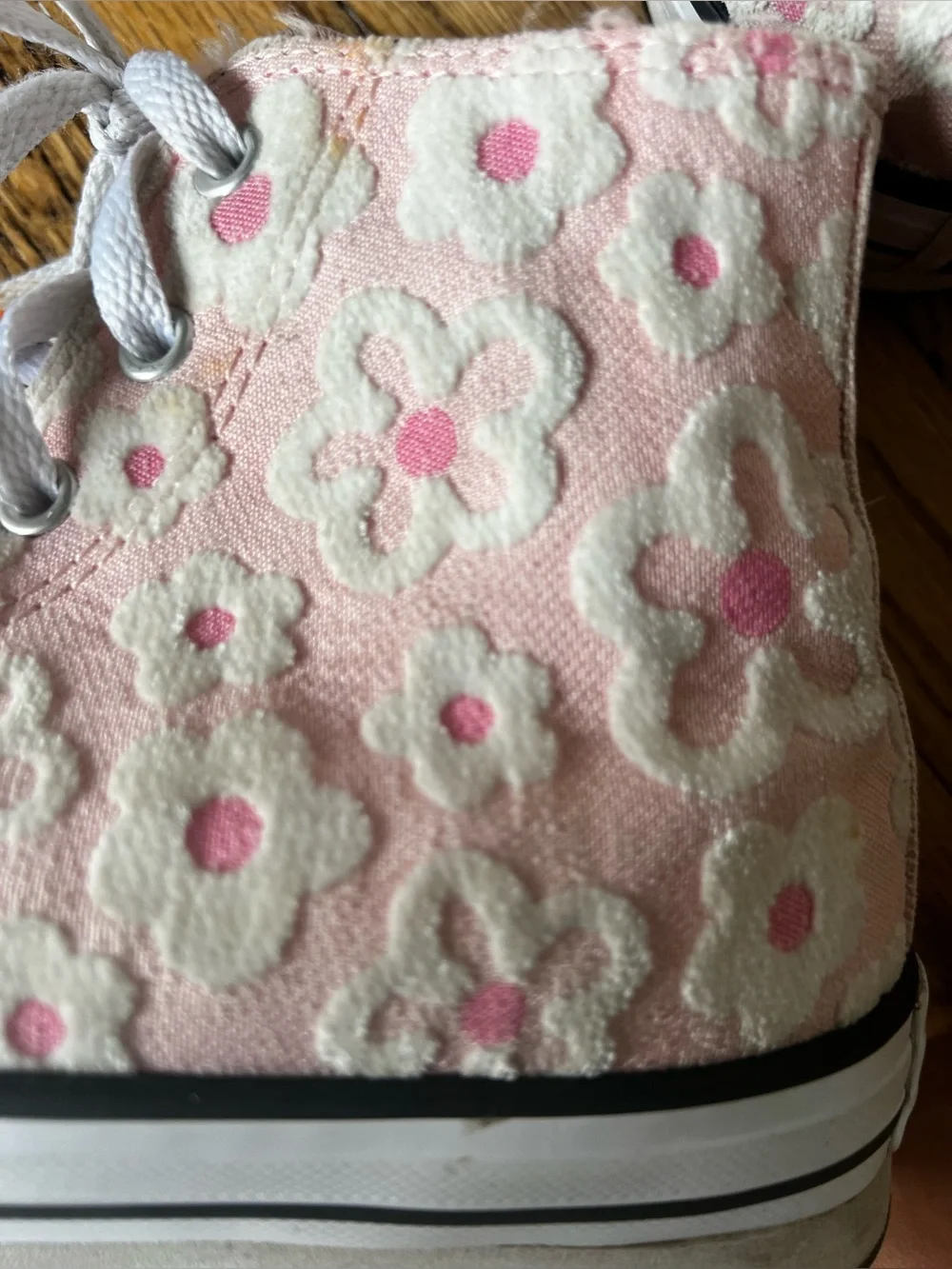 Converse Kids’ Platform Shoes | Pink & White Floral Design | Size 5